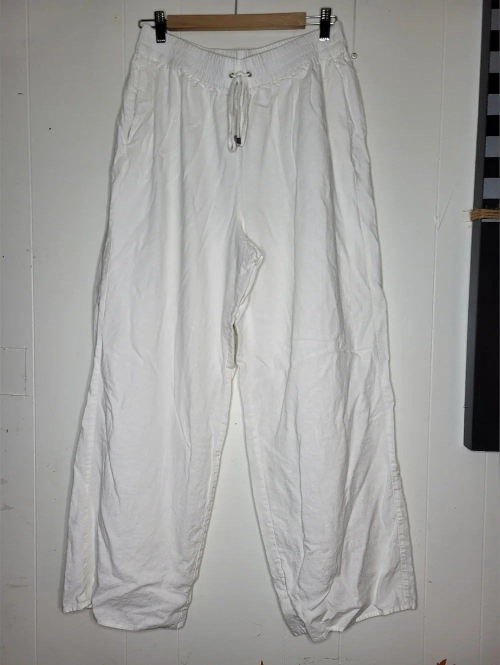 Michael Kors White Linen-Blend Wide Leg Drawstring Pants